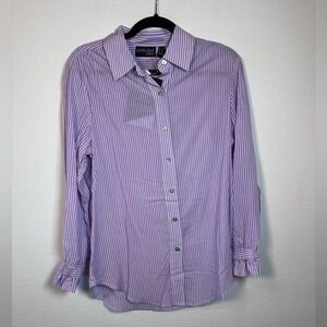 NWT - Attitudes Renee Split Sleeve Button Front Woven Top Lavender Stripe